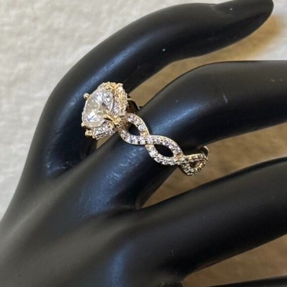 Gold FE Sterling Silver 925 CZ Infinity Solitaire Ring 6 - Picture 2 of 6